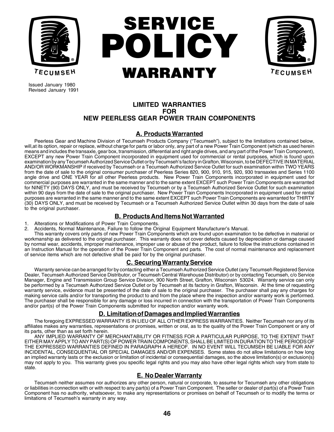 Poulan PR1742STD owner manual Policywarranty 