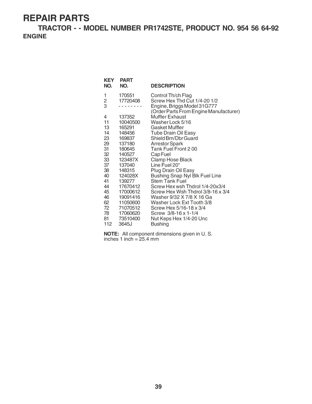 Poulan PR1742STE owner manual Control Th/ch Flag 