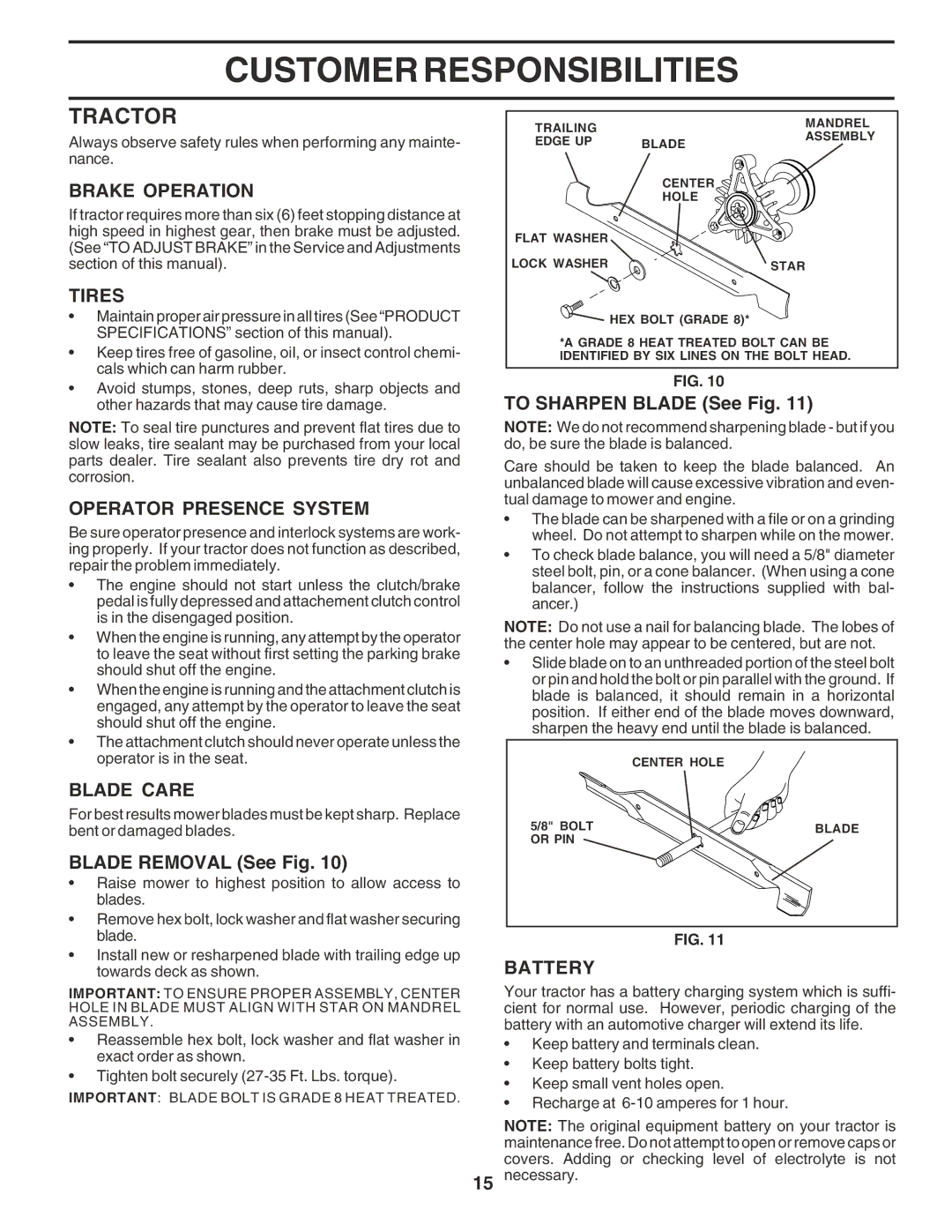 Poulan PR17542STA owner manual Tractor 