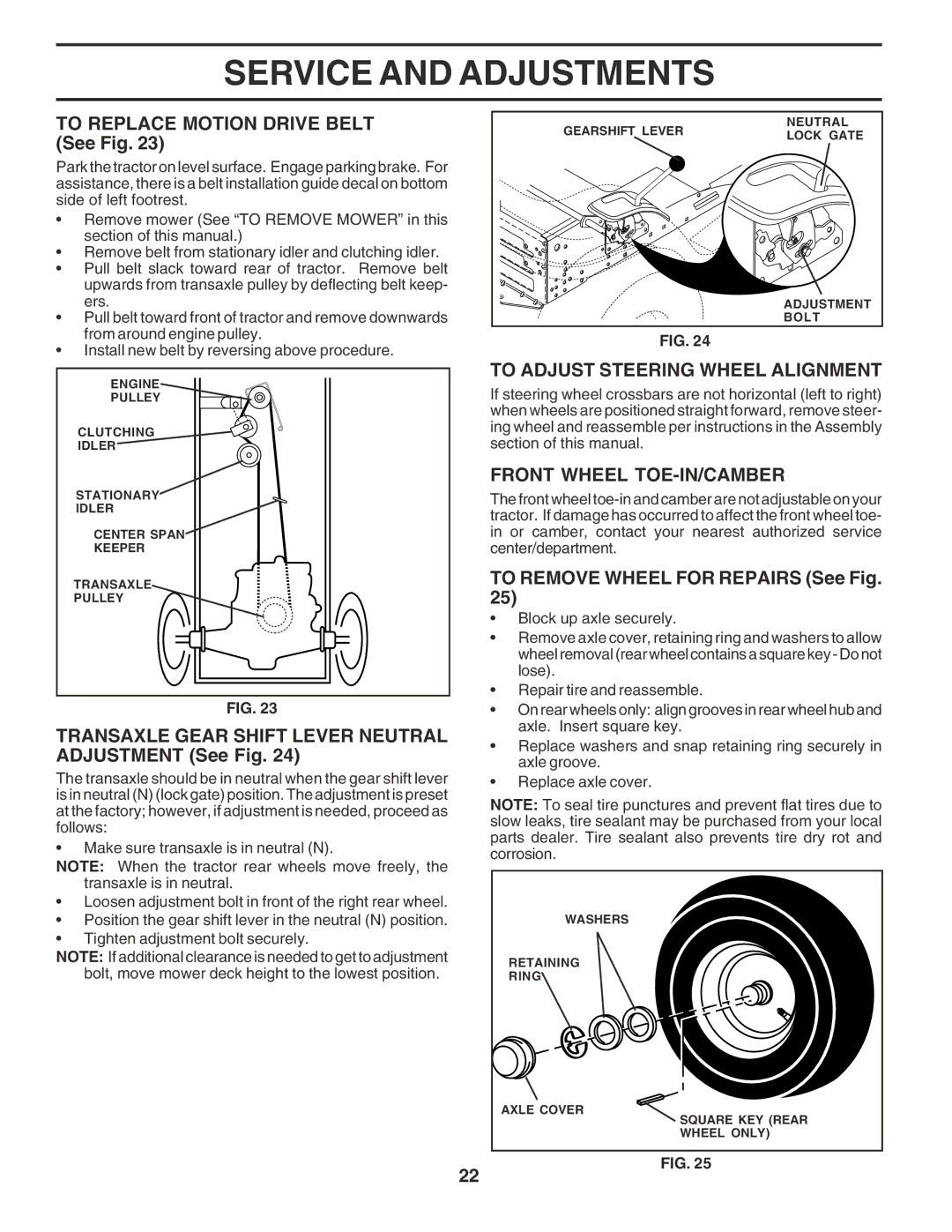 Poulan PR17542STB owner manual To Replace Motion Drive Belt See Fig, Transaxle Gear Shift Lever Neutral Adjustment See Fig 