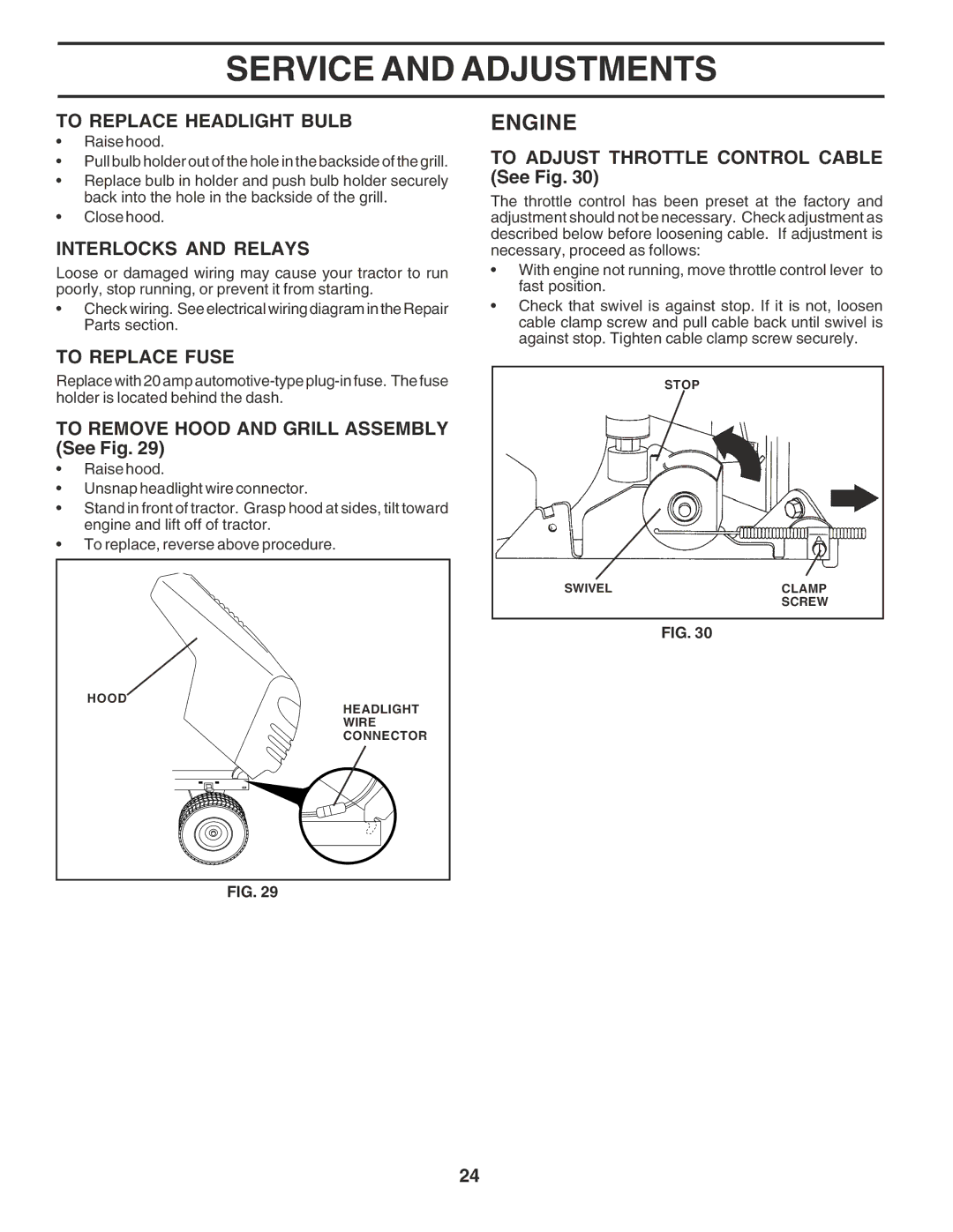 Poulan PR17542STB owner manual To Replace Headlight Bulb, Interlocks and Relays, To Replace Fuse 