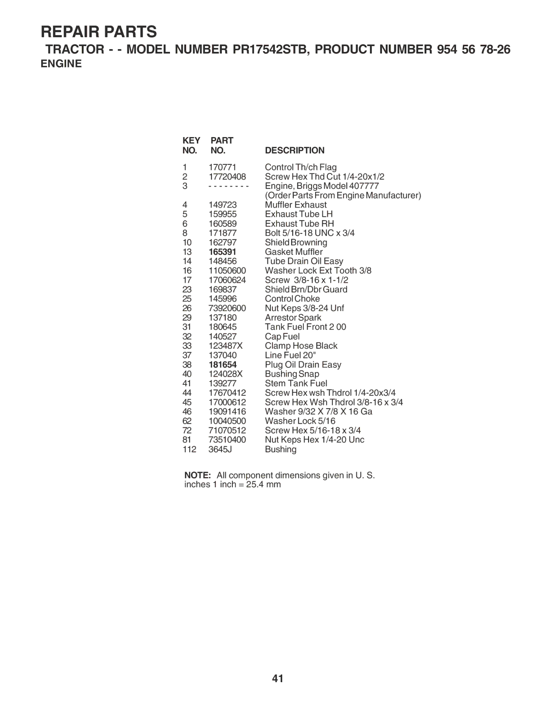 Poulan PR17542STB owner manual Control Th/ch Flag 