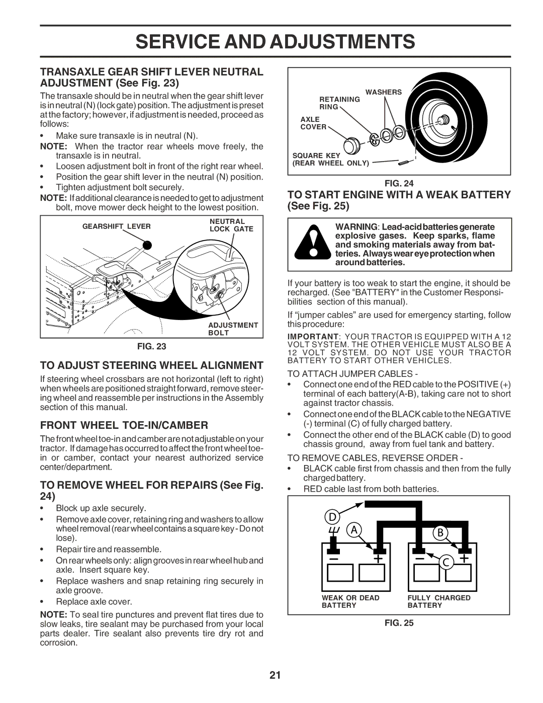 Poulan PR17542STC owner manual Transaxle Gear Shift Lever Neutral Adjustment See Fig, To Adjust Steering Wheel Alignment 