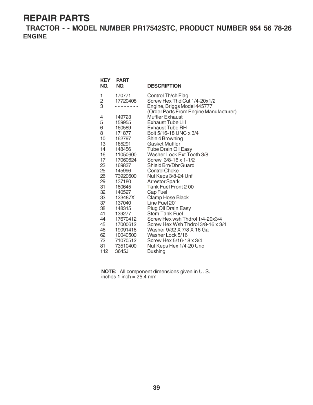 Poulan PR17542STC owner manual Control Th/ch Flag 