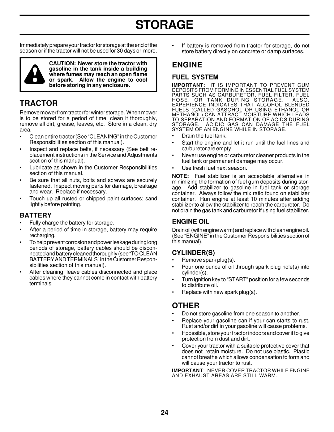 Poulan PR17H42STA, 173304 owner manual Storage, Other, Fuel System, Engine OIL, Cylinders 