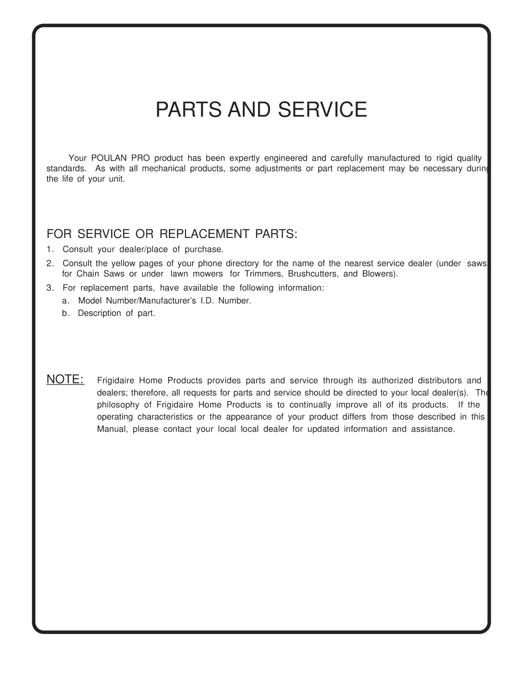 Poulan PR17H42STA, 173304 owner manual Parts and Service 