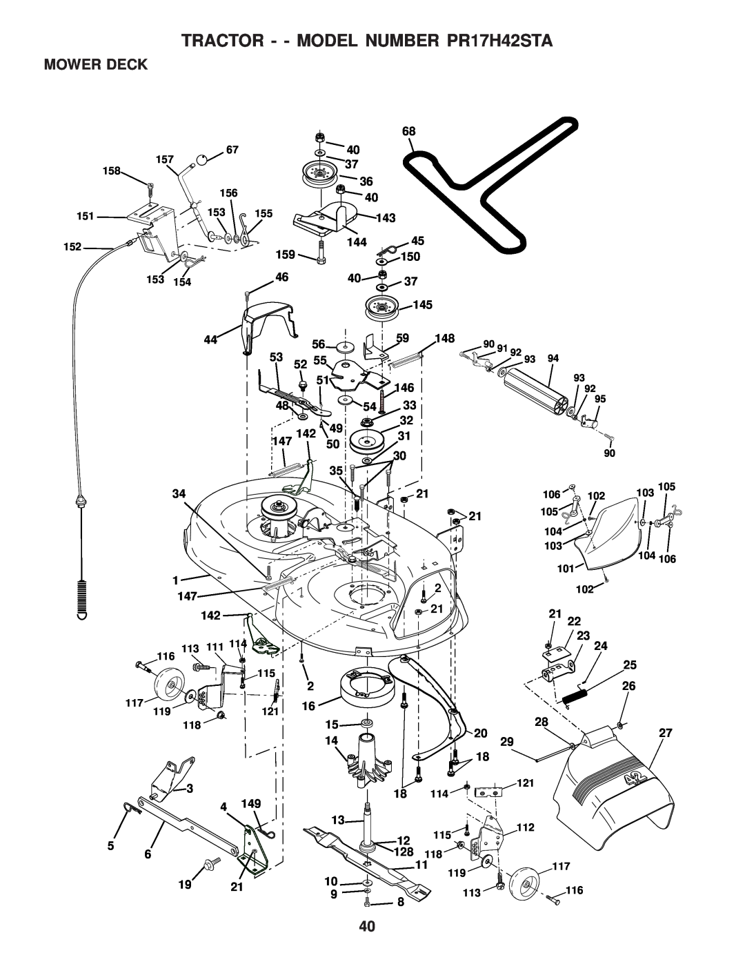 Poulan 173304 owner manual Mower Deck, TRACTOR - - MODEL NUMBER PR17H42STA 