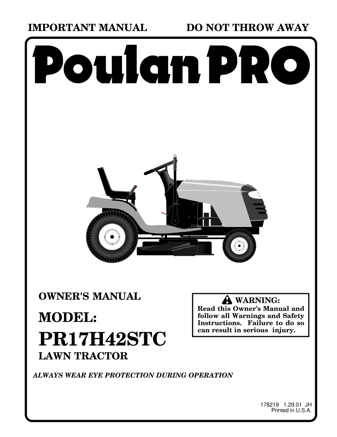 Poulan 178219 owner manual PR17H42STC 