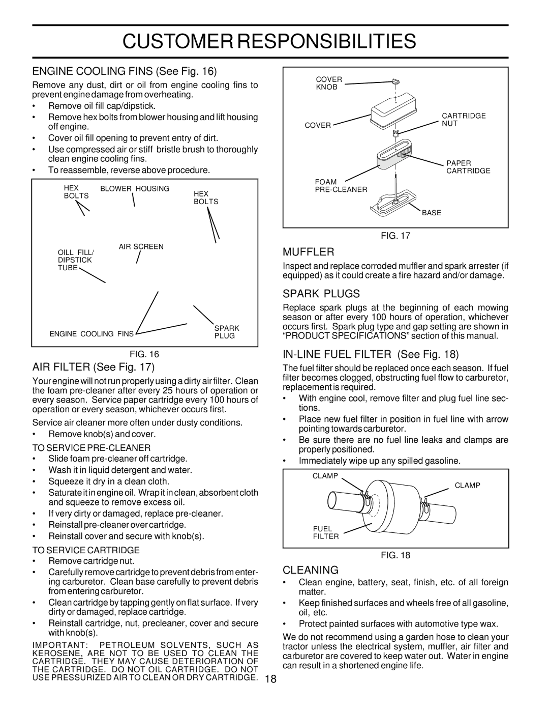 Poulan PR17H42STC, 178219 owner manual Muffler, Spark Plugs, Cleaning 