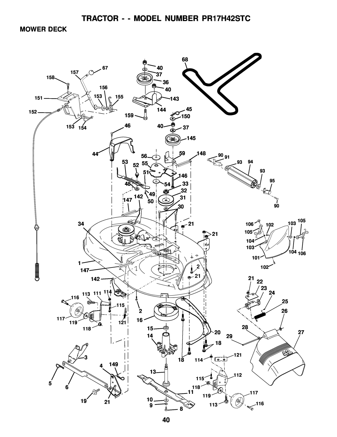 Poulan 178219 owner manual Mower Deck, TRACTOR - - MODEL NUMBER PR17H42STC 