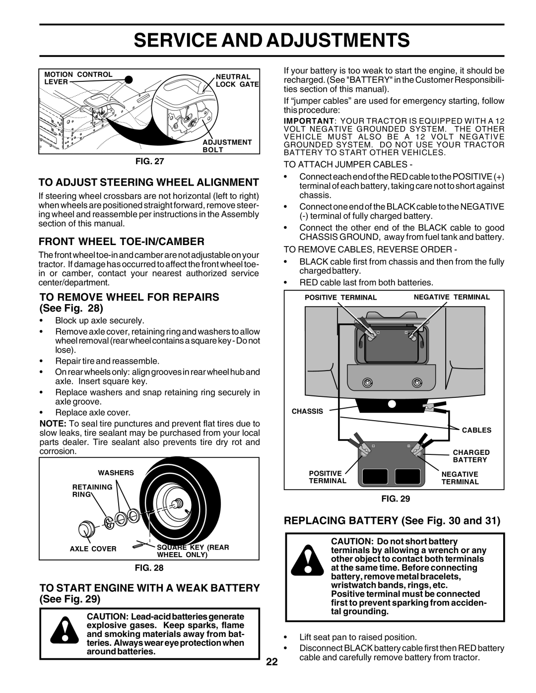 Poulan PR17H42STD To Adjust Steering Wheel Alignment, Front Wheel TOE-IN/CAMBER, To Remove Wheel for Repairs See Fig 