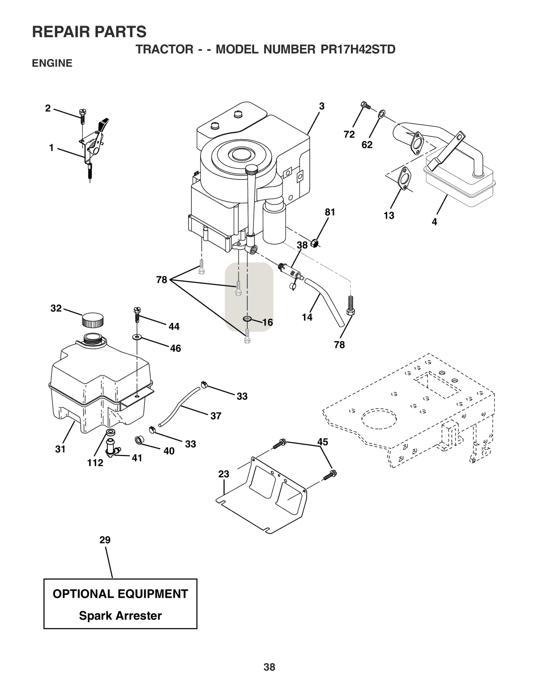 Poulan PR17H42STD owner manual Engine 