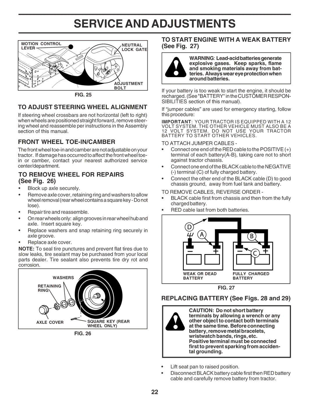 Poulan PR17H42STE To Adjust Steering Wheel Alignment, Front Wheel TOE-IN/CAMBER, To Remove Wheel for Repairs See Fig 