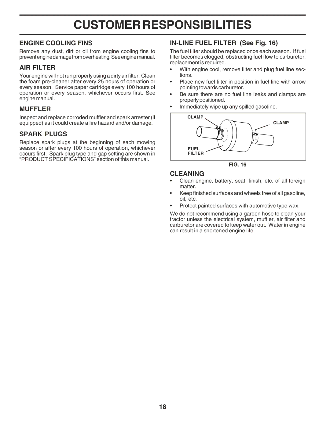 Poulan PR17H42STF owner manual Engine Cooling Fins, AIR Filter, Muffler, Spark Plugs, Cleaning 