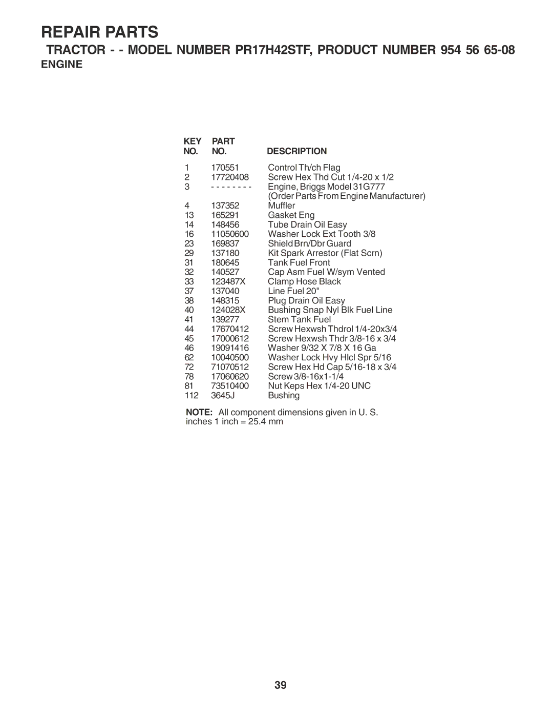 Poulan PR17H42STF owner manual Control Th/ch Flag 