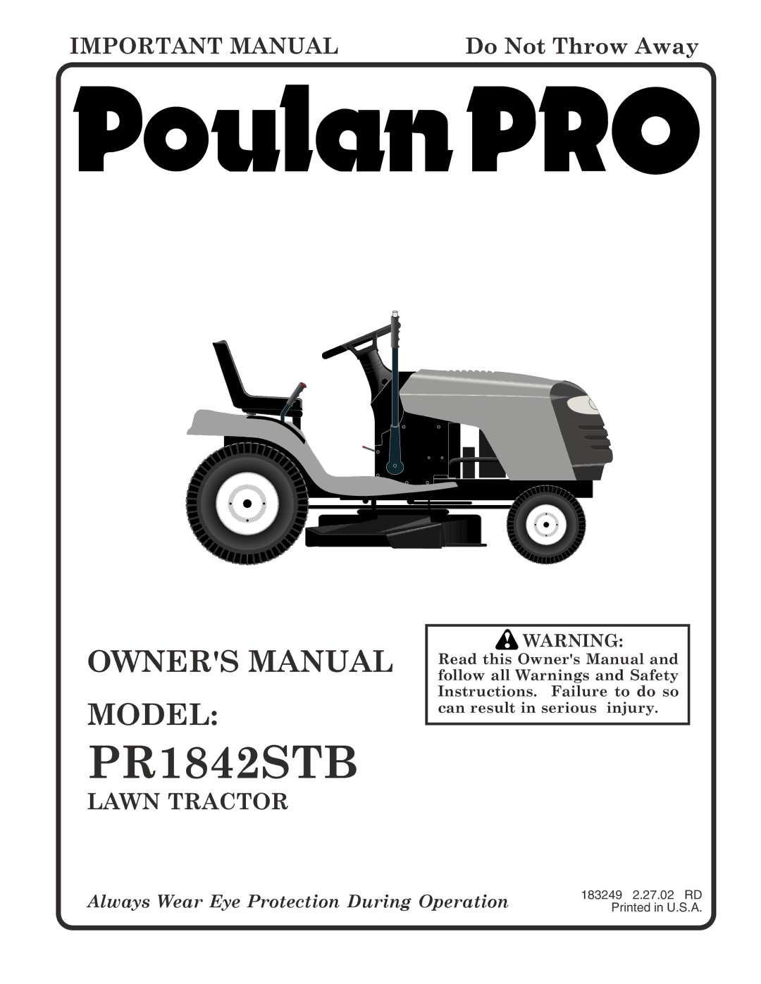 Poulan PR1842STB owner manual 