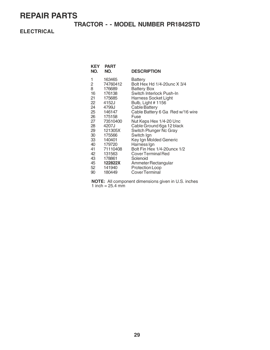 Poulan PR1842STD owner manual KEY Part Description 