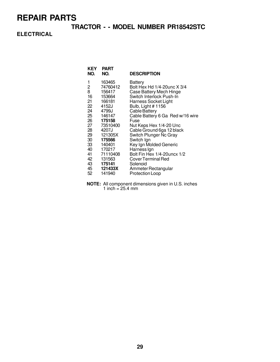 Poulan PR18542STC owner manual 175158, 175566, 175141, 121433X 