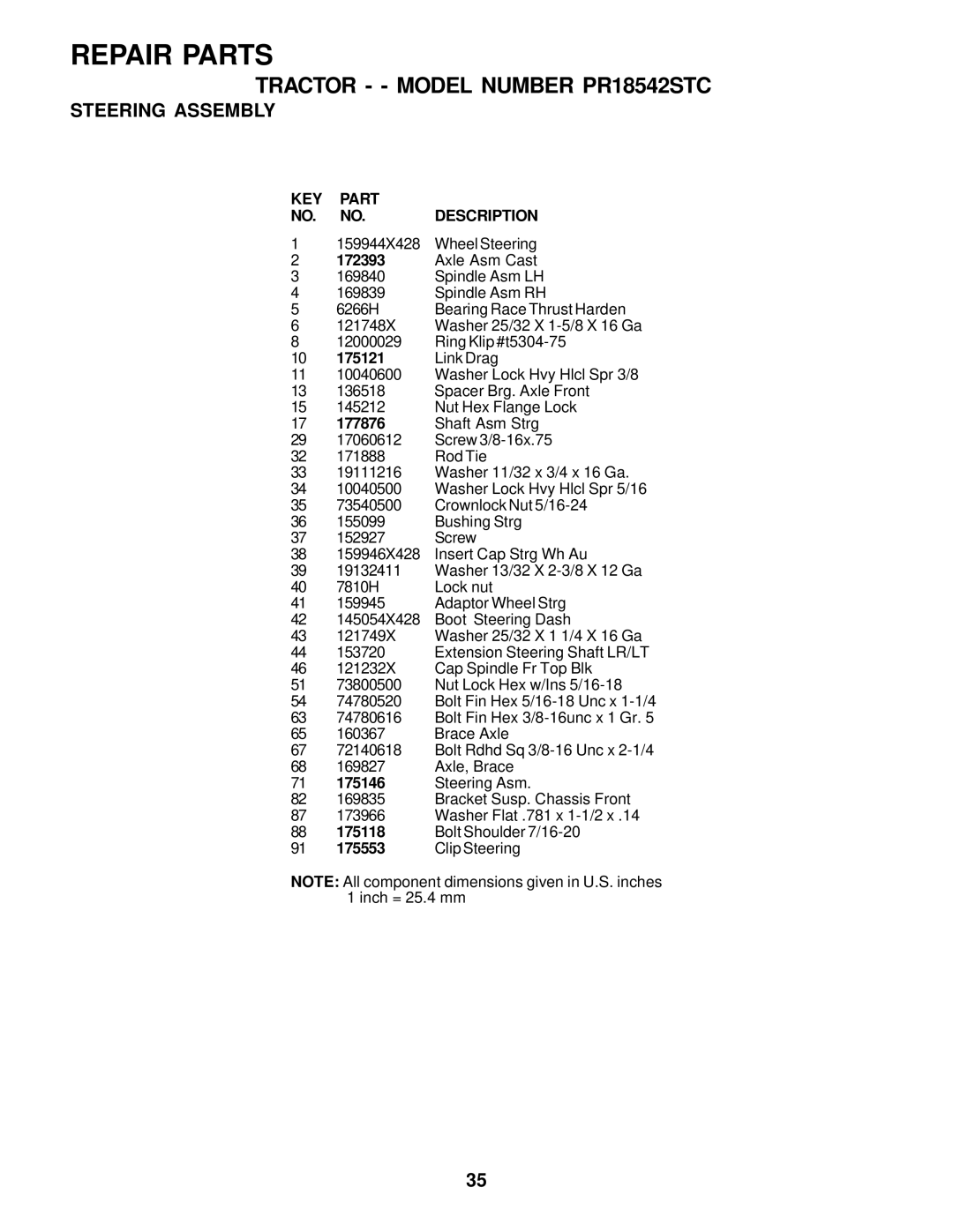 Poulan PR18542STC owner manual 175121, 177876, 175146, 175118, 175553 