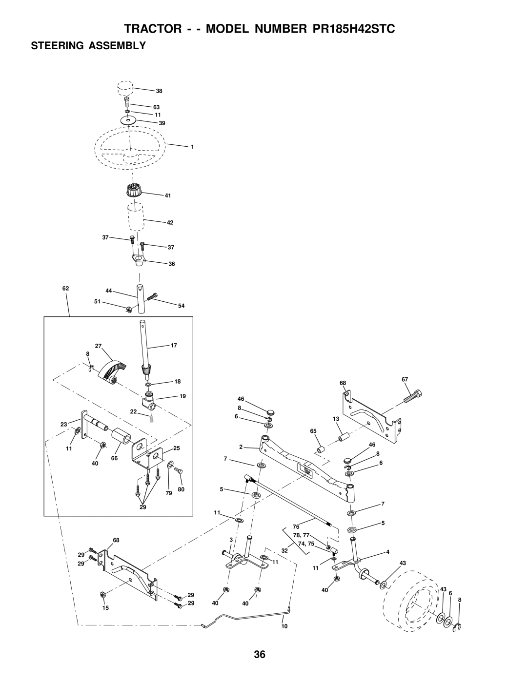 Poulan PR185H42STC owner manual Steering Assembly 