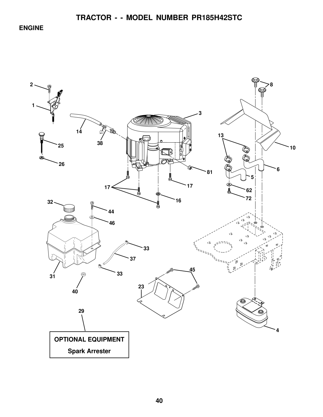 Poulan PR185H42STC owner manual Engine Optional Equipment, Spark Arrester 