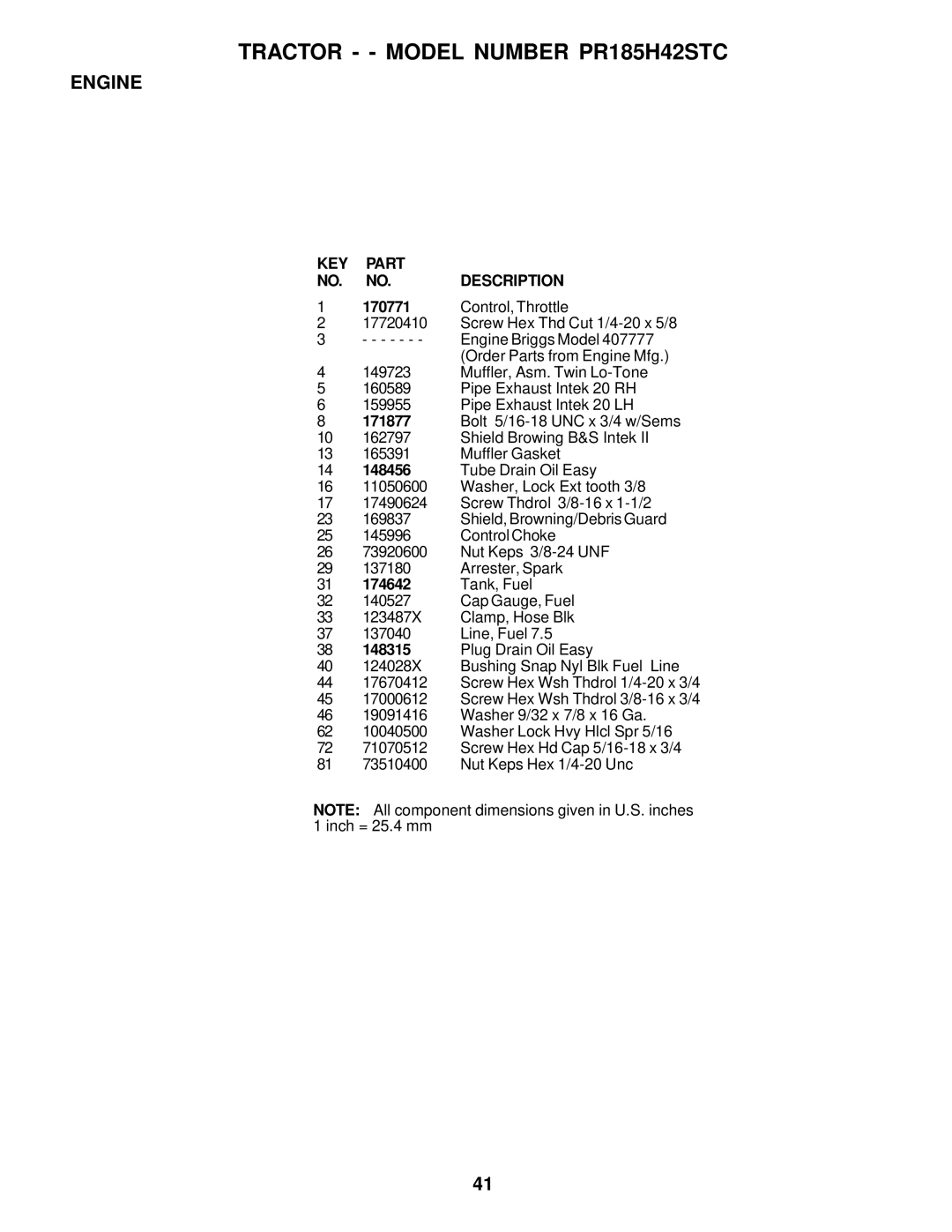 Poulan PR185H42STC owner manual Engine 