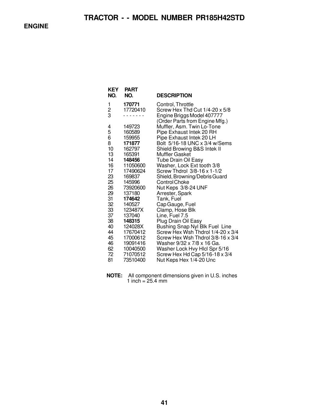 Poulan PR185H42STD owner manual Engine 