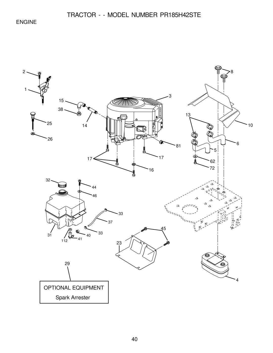 Poulan PR185H42STE owner manual Engine, Optional Equipment, Spark Arrester 