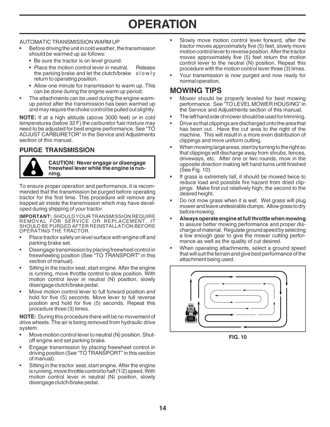 Poulan PR185H42STF owner manual Mowing Tips, Purge Transmission, Automatic Transmission Warm UP 