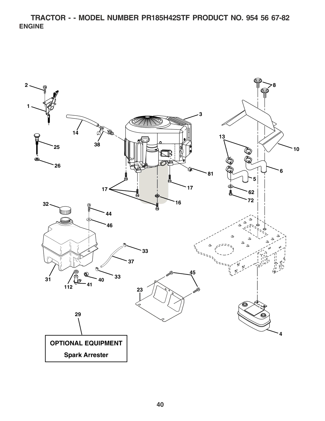 Poulan PR185H42STF owner manual Engine, Optional Equipment, Spark Arrester 