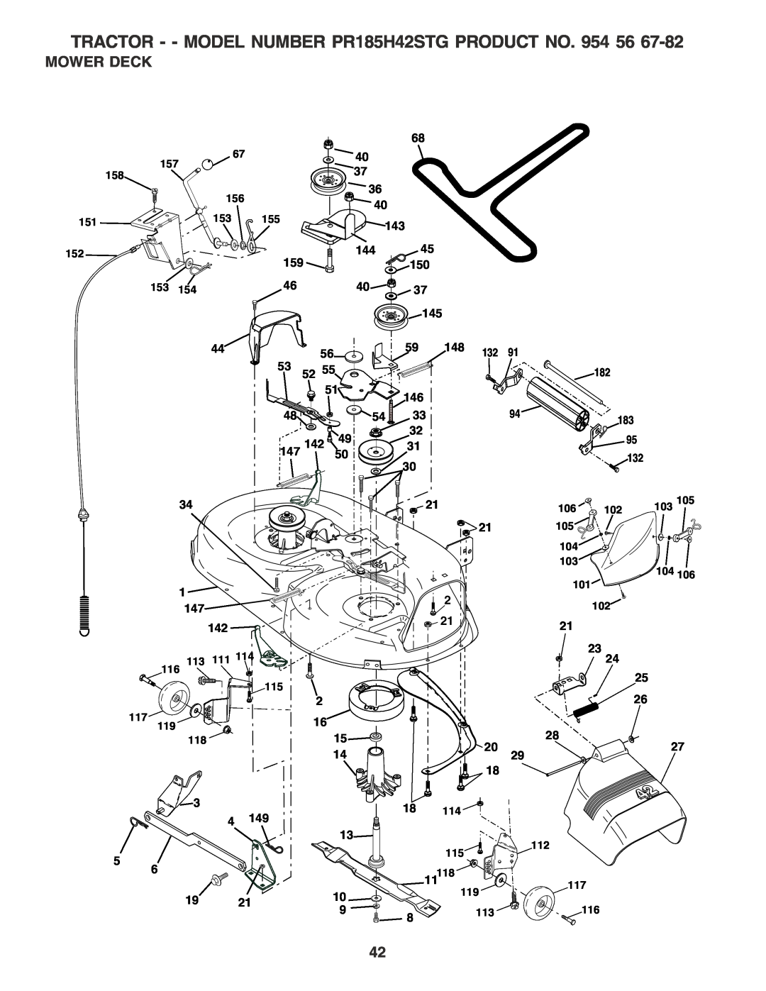 Poulan owner manual Mower Deck, TRACTOR - - MODEL NUMBER PR185H42STG PRODUCT NO 