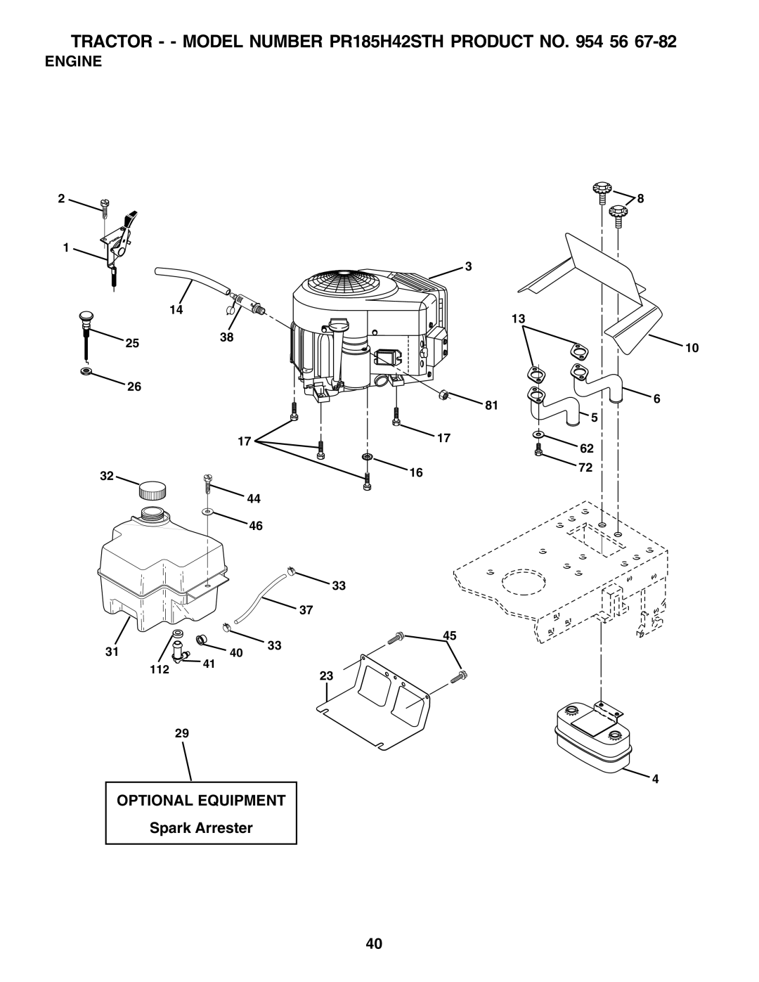 Poulan PR185H42STH owner manual Engine, Optional Equipment, Spark Arrester 