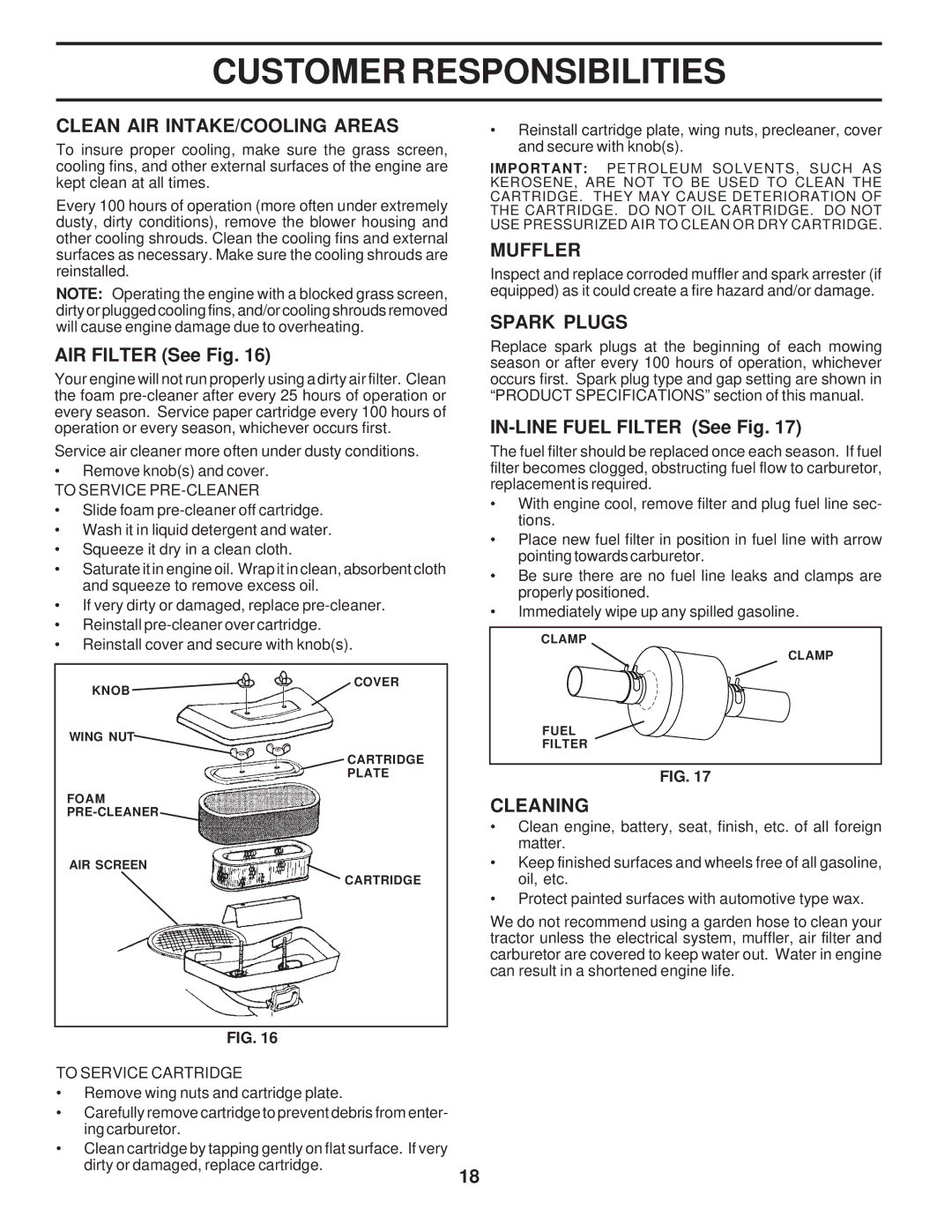 Poulan PR20H42STA owner manual Clean AIR INTAKE/COOLING Areas, Muffler, Spark Plugs, Cleaning 