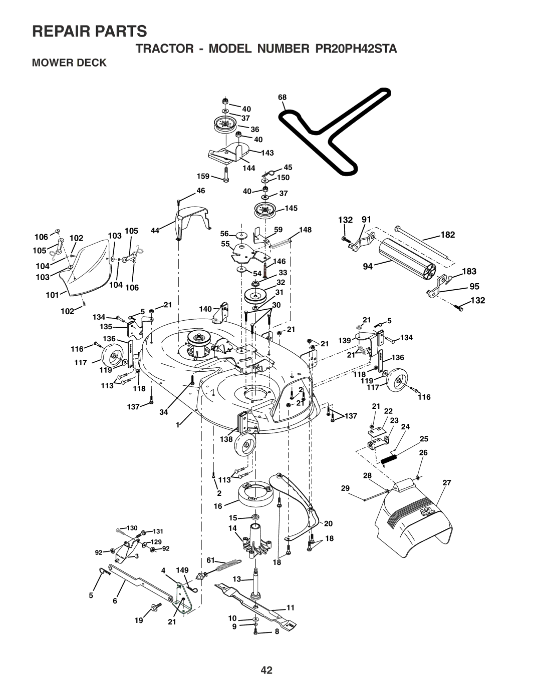 Poulan PR20PH42STA owner manual Mower Deck 