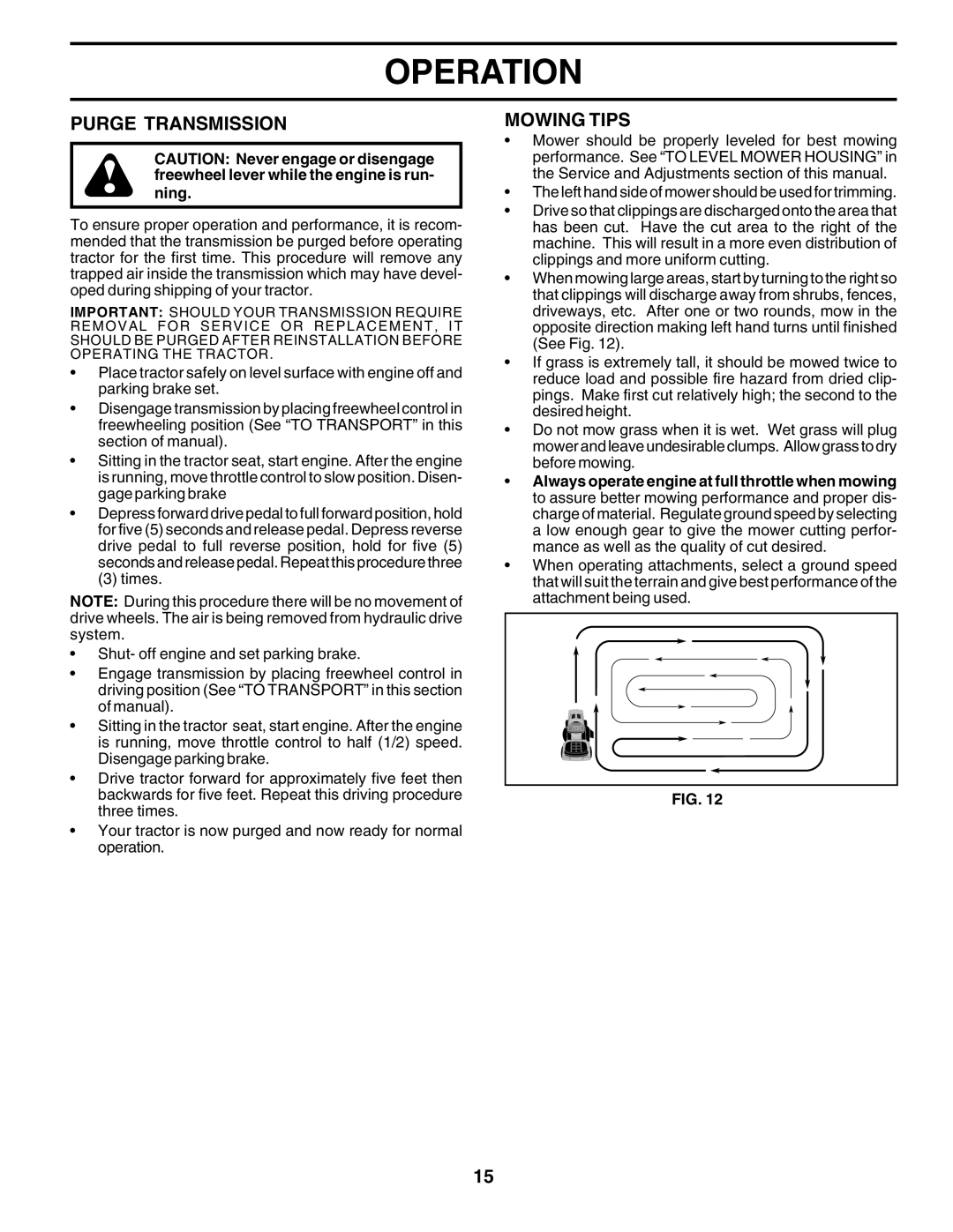 Poulan PR22H48STA owner manual Purge Transmission, Mowing Tips 