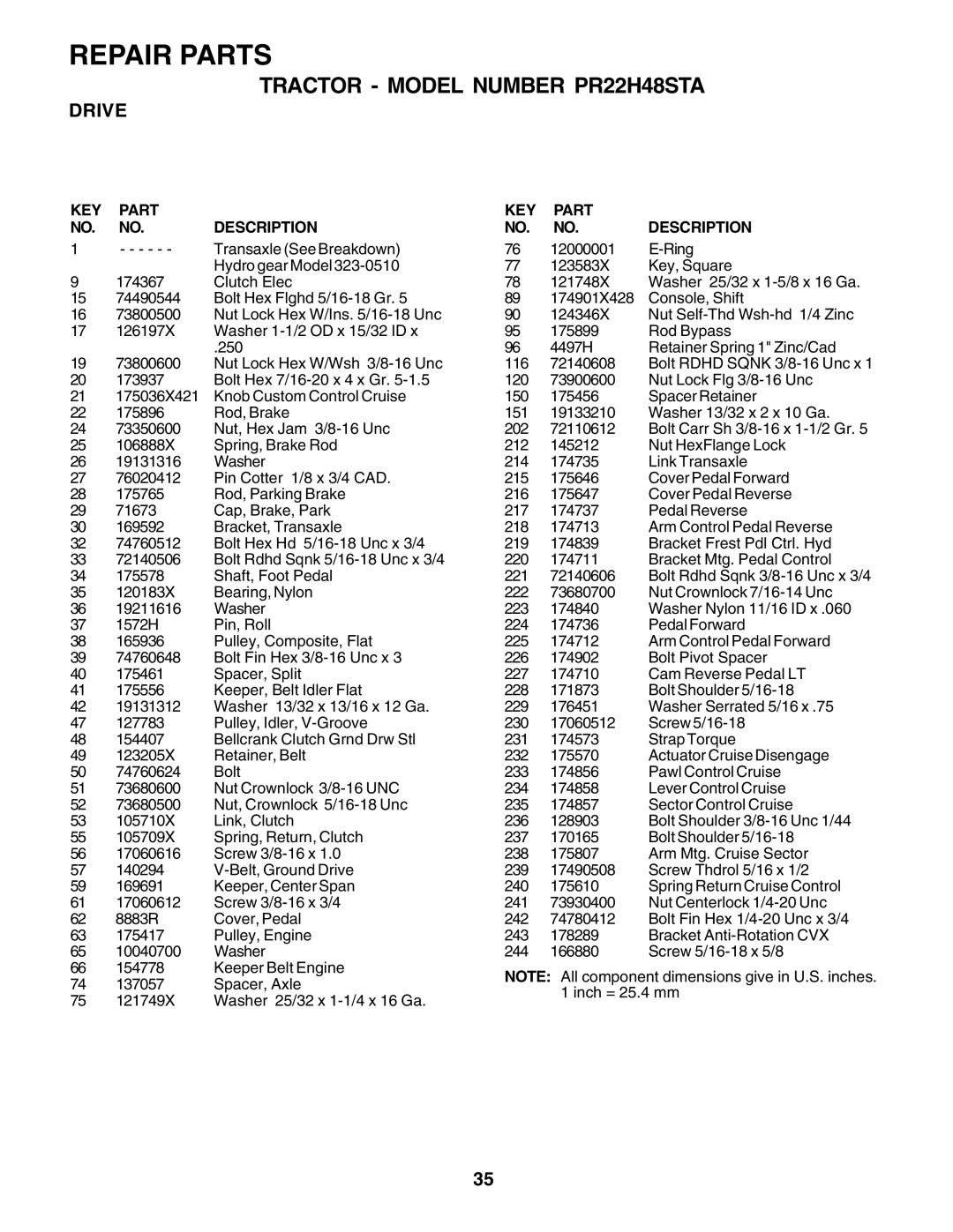 Poulan PR22H48STA owner manual Transaxle See Breakdown 