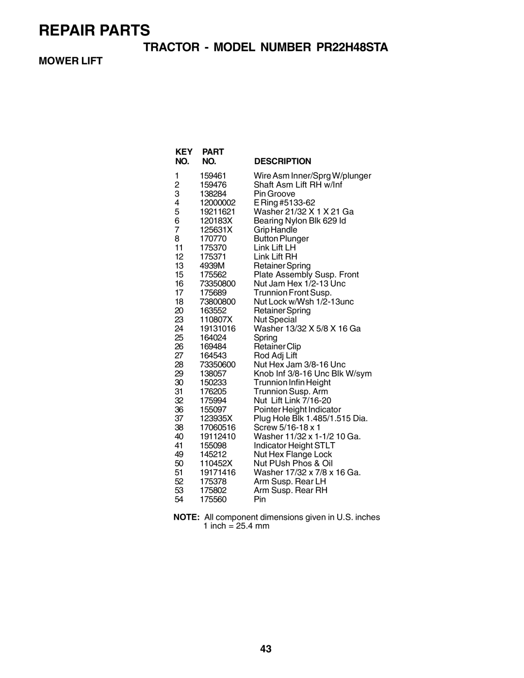 Poulan PR22H48STA owner manual Key 