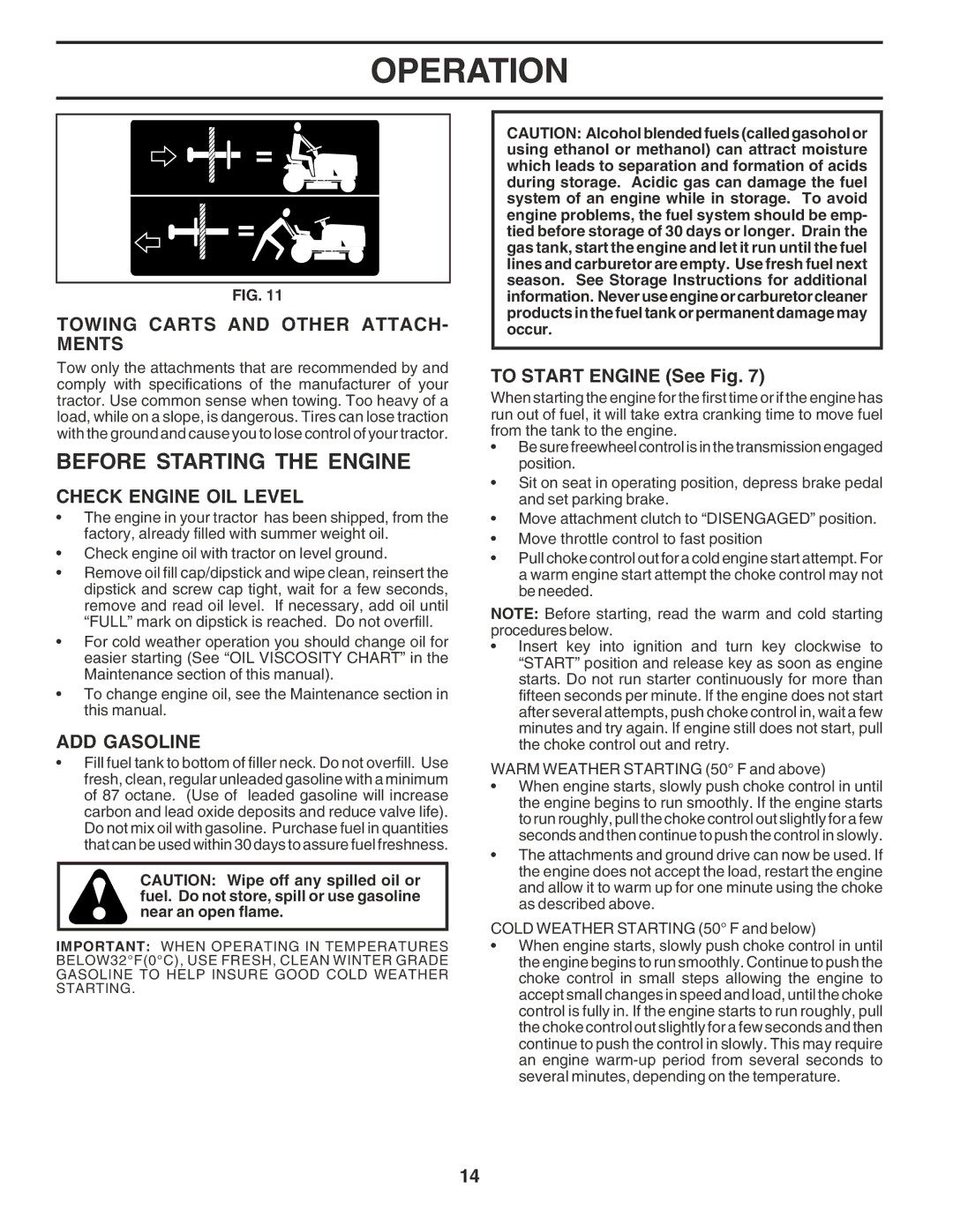 Poulan PR25PH48STC Before Starting the Engine, Towing Carts and Other ATTACH- Ments, Check Engine OIL Level, ADD Gasoline 