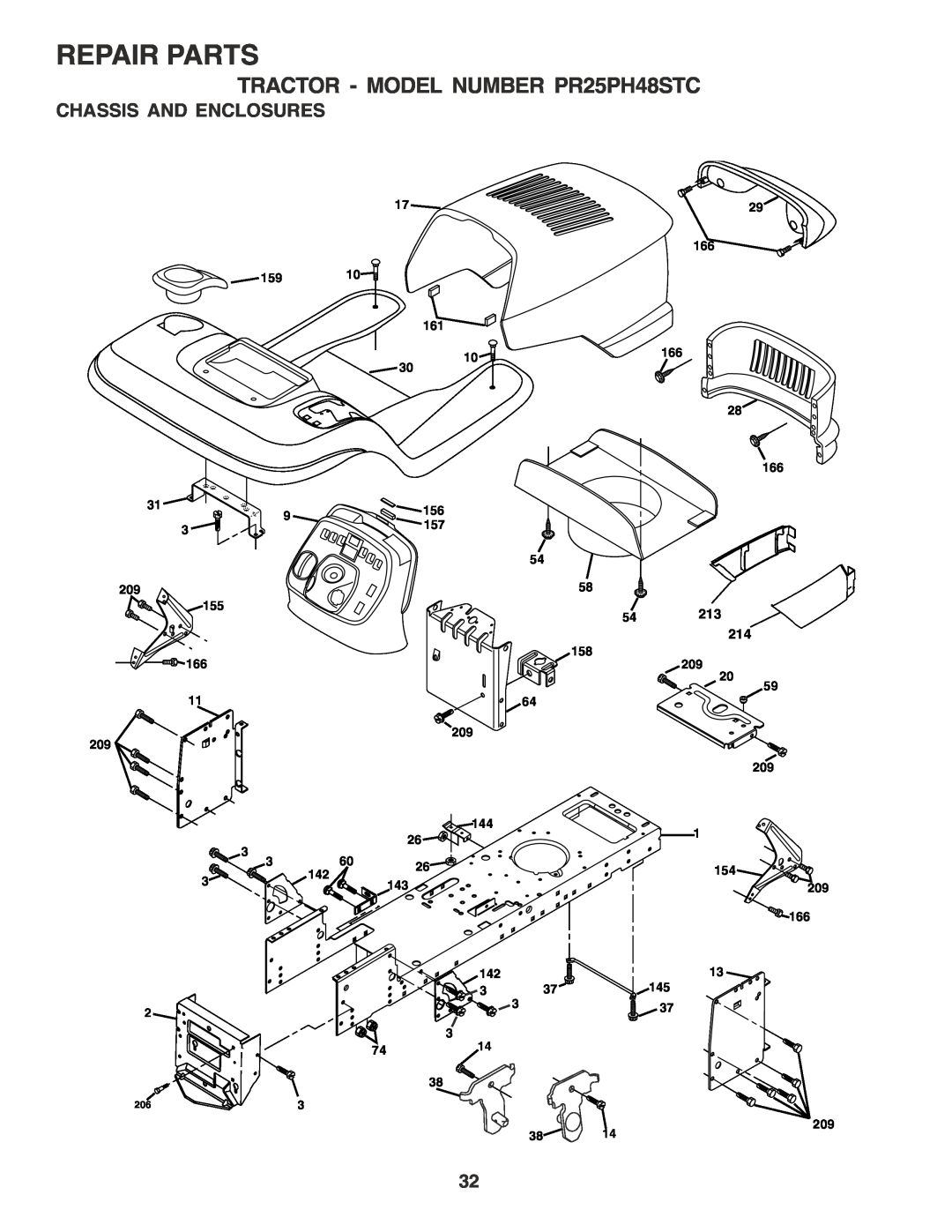 Poulan owner manual Chassis And Enclosures, Repair Parts, TRACTOR - MODEL NUMBER PR25PH48STC 