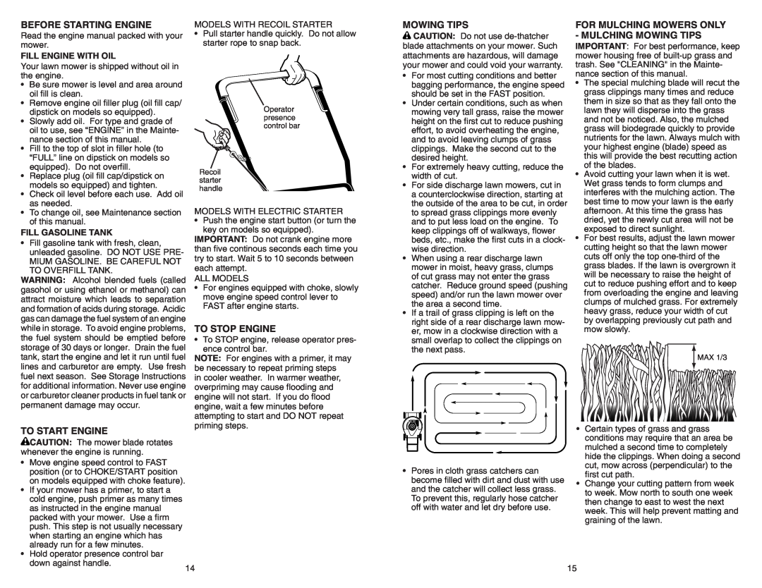 Poulan PR600Y21RP manual Before Starting Engine, To Start Engine, To Stop Engine, Mowing Tips, Fill Engine With Oil 