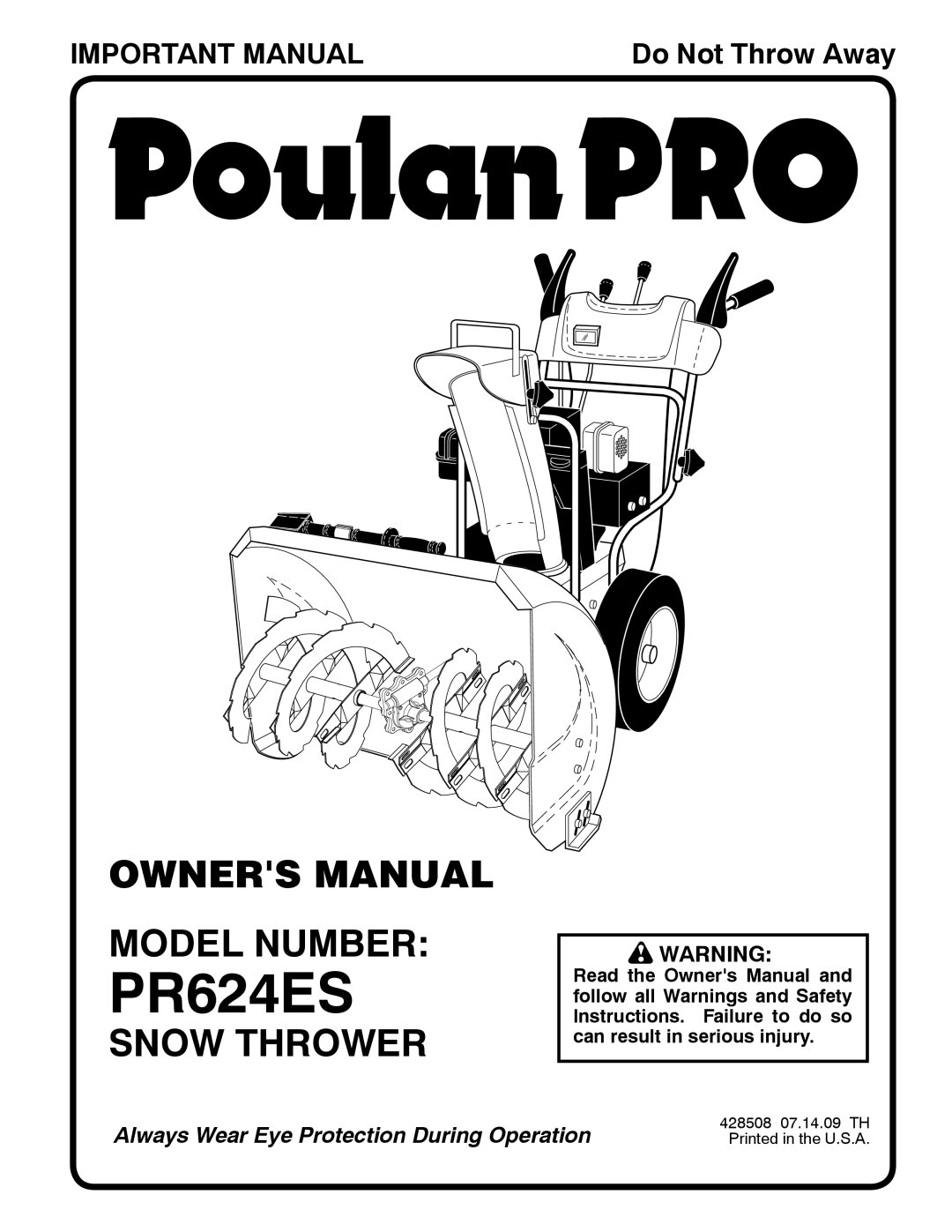 Poulan PR624ES owner manual Model Number, Snow Thrower 