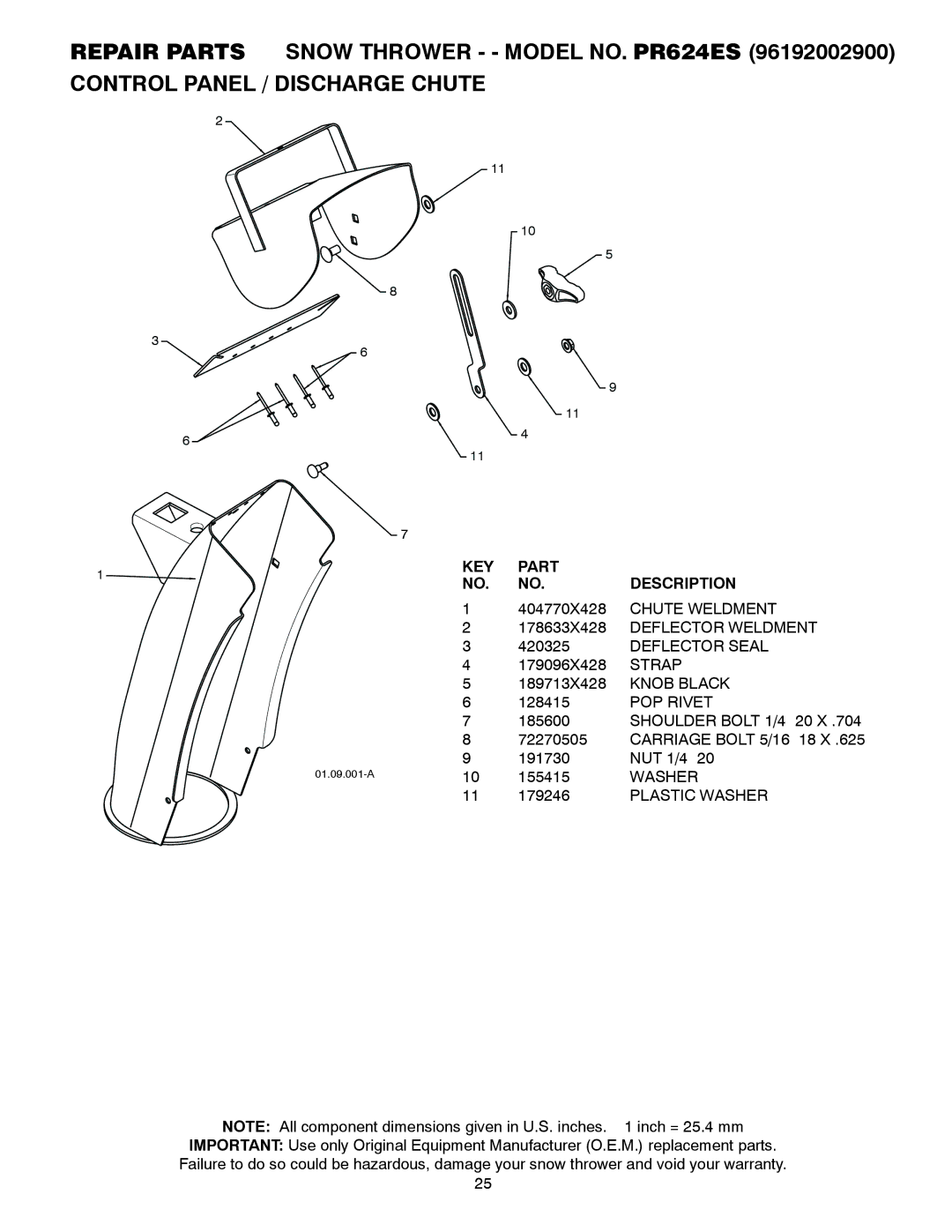 Poulan PR624ES Chute Weldment, Deflector Weldment, Deflector Seal, Strap, Knob Black, POP Rivet, Plastic Washer 