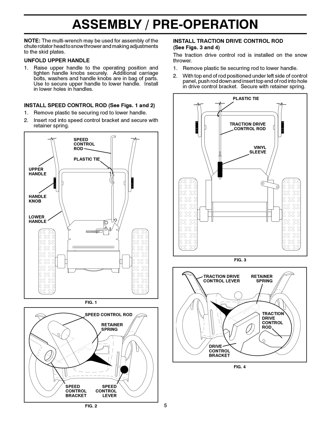 Poulan PR624ES Unfold Upper Handle, Install Speed Control ROD See Figs, Install Traction Drive Control ROD See Figs 