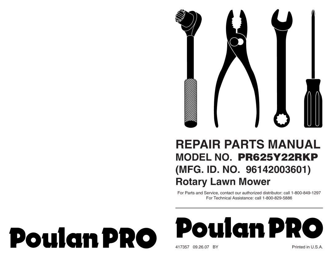 Poulan PR625Y22RKP manual Repair Parts Manual 