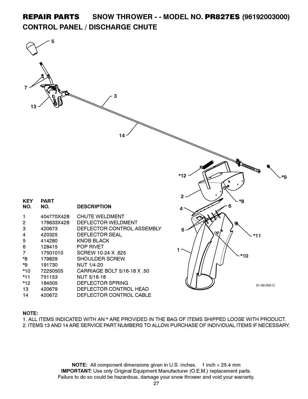 Poulan PR827ES owner manual Knob Black, POP Rivet, Shoulder Screw, Deflector Spring 