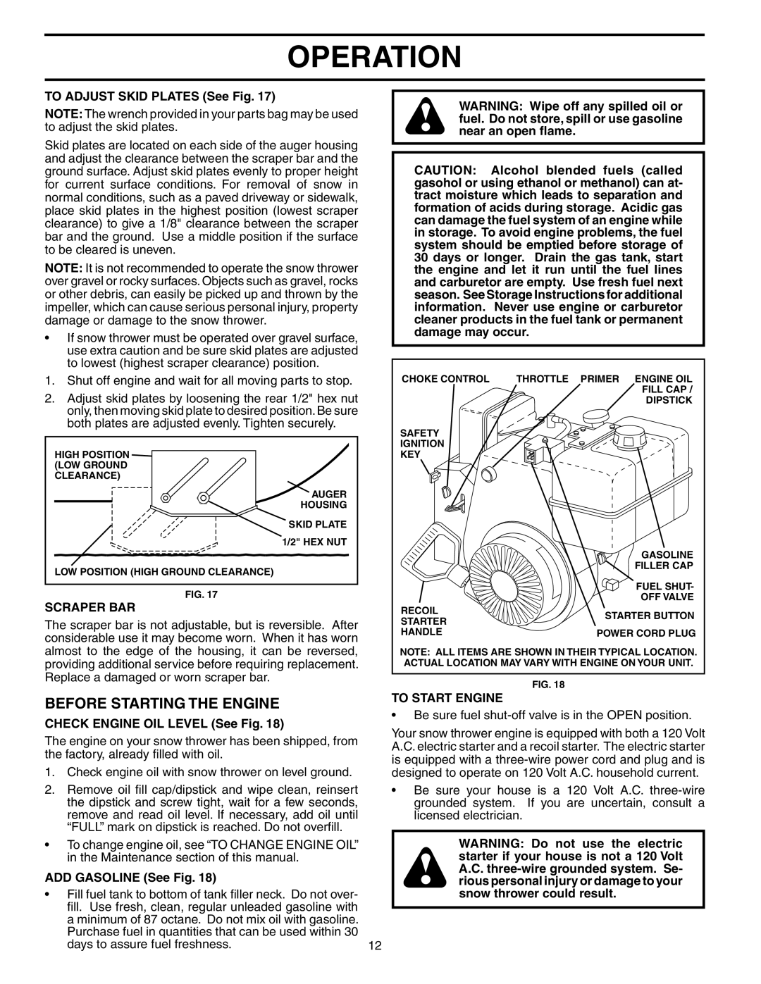 Poulan PR8527ESB owner manual Before Starting the Engine, Scraper BAR, To Start Engine 