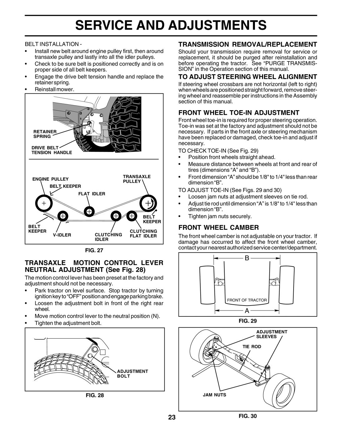 Poulan 177925, PRFT22H48A Transaxle Motion Control Lever Neutral Adjustment See Fig, Transmission REMOVAL/REPLACEMENT 