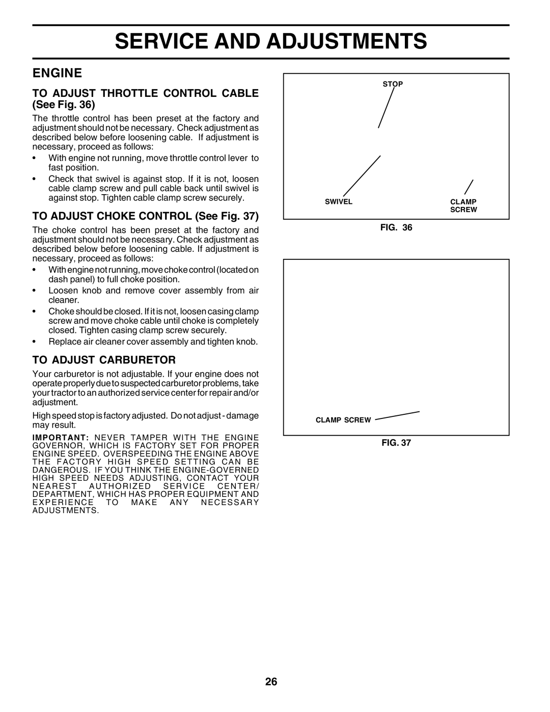 Poulan PRFT22H48A, 177925 To Adjust Throttle Control Cable See Fig, To Adjust Choke Control See Fig, To Adjust Carburetor 