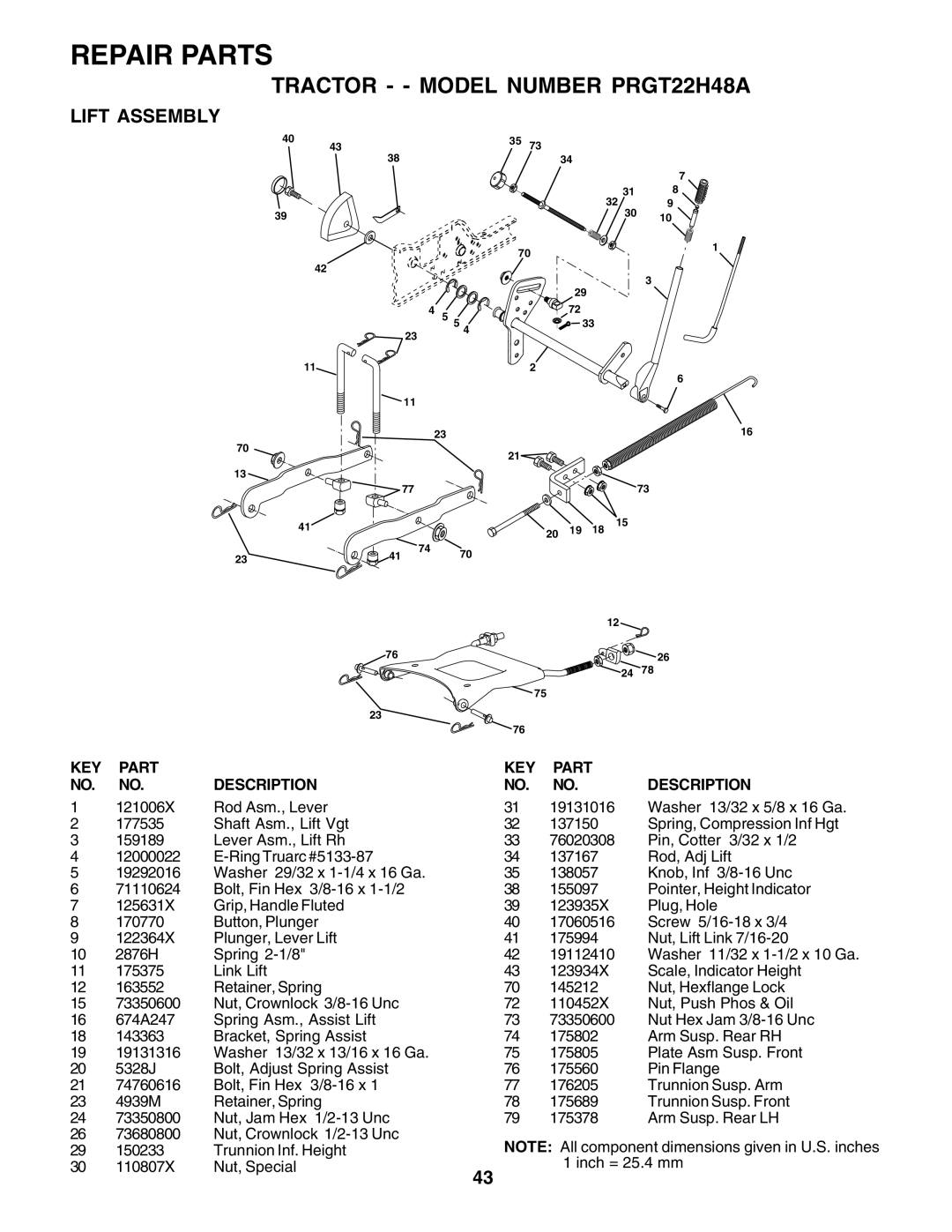 Poulan 177925, PRFT22H48A owner manual Lift Assembly 