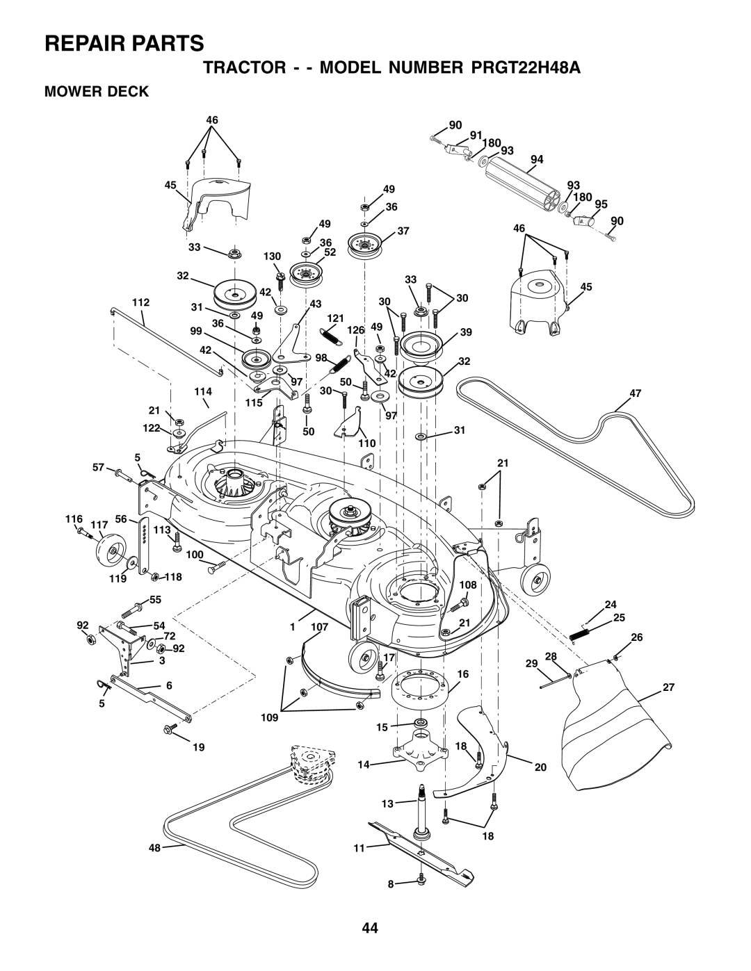 Poulan PRFT22H48A, 177925 owner manual Mower Deck 